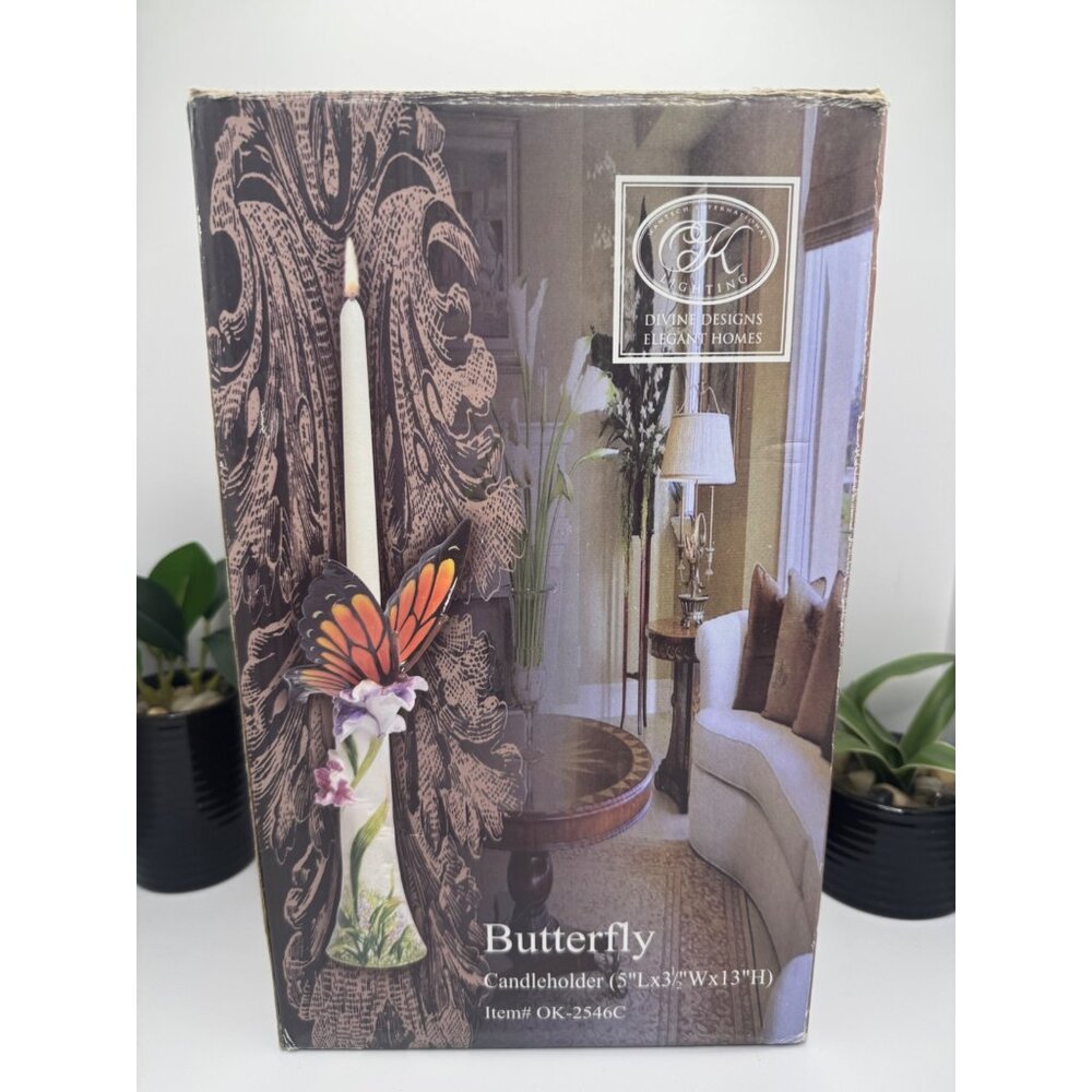 OK Lighting 13" Butterfly Candlestick Holder with Color Accents